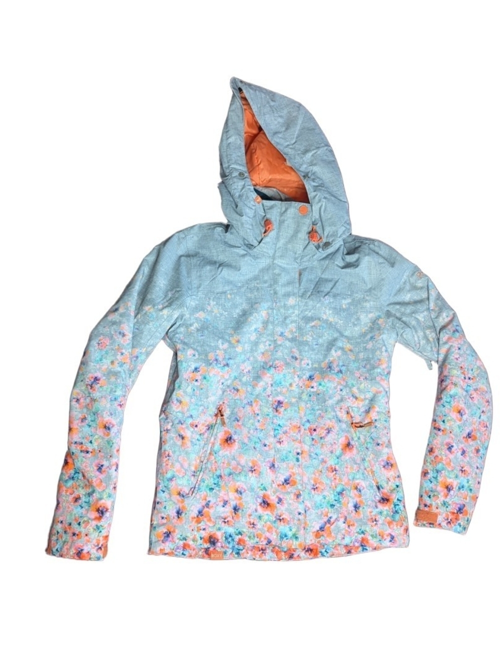 Roxy Jet Ski Gradient Floral Jacket Coat Snowboard Gray Pink Orange Size Medium